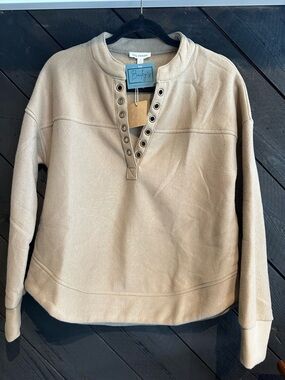 Tan Grommet Pullover Sweatshirt